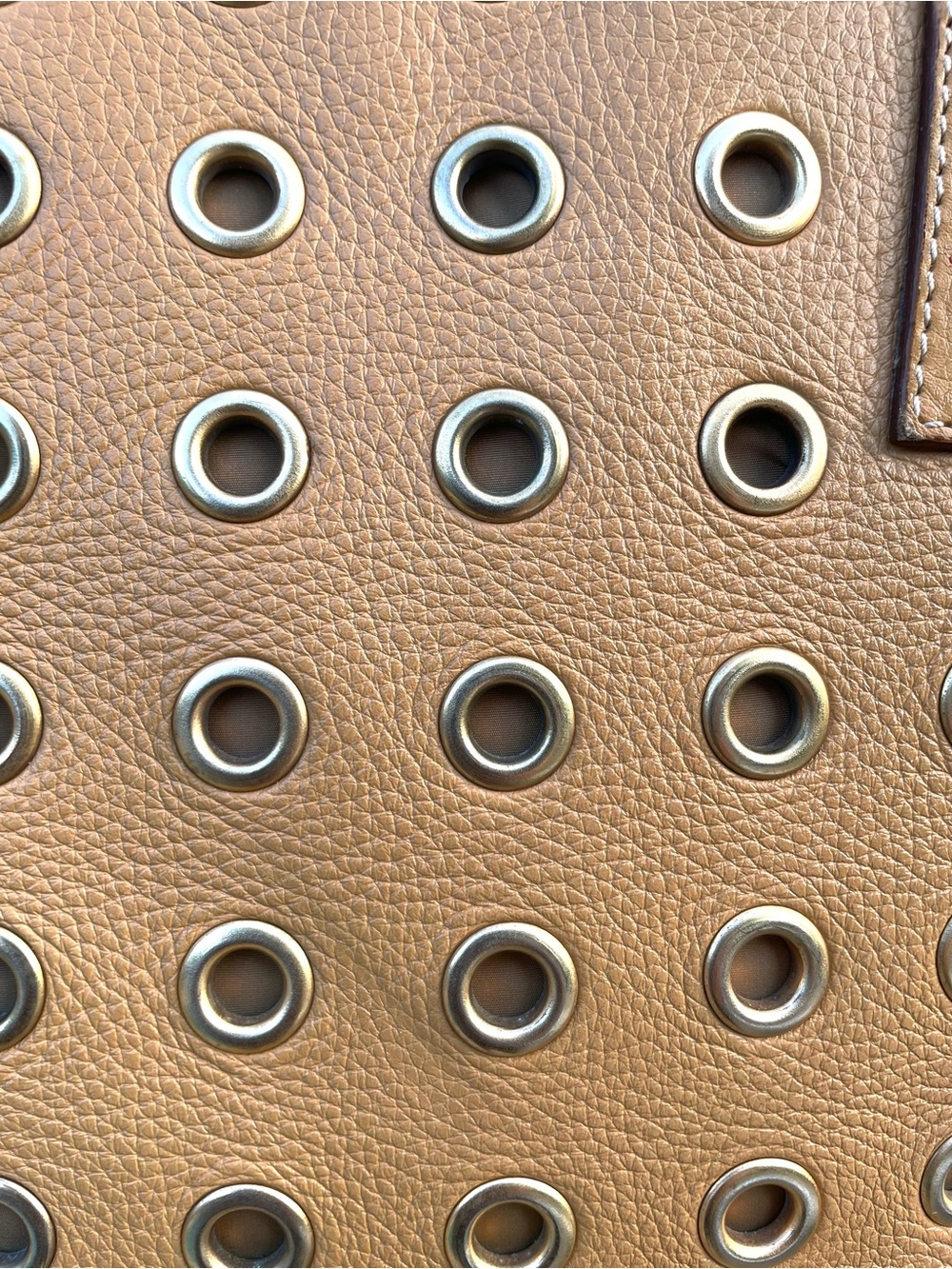 Vintage Prada Miele Leather Daino Rings Tote - Picture 5 of 13